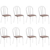 Conjunto 8 Cadeiras Lena Cromada Resistente Sintético Marrom