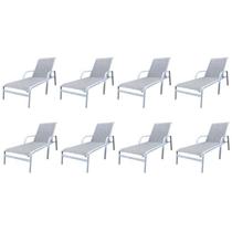 Conjunto 8 Espreguiçadeiras Reclináveis em Alumínio e Tela Sling Cannes Branco Conjunto 8 Espreguiçadeiras Reclináveis em Alumínio e Tela Sling Cannes Branco