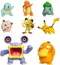 Conjunto 8 Figuras Pokémon - Bulbasauro, Squirtle, Charmander, Pikachu, Houndour, Jigglypuff, Haunter, Psyduck