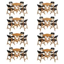Conjunto 8 Mesas Dobráveis Elegance 8 Lugares MDF 8 Ripas 70x70 com Cadeiras Preto