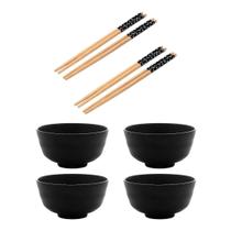 Conjunto 8 Peças Oriental 4 Bowls Melamina e 4 Pares de Hashis