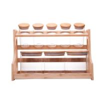 Conjunto 8 Porta Temperos de Vidro Borossilicato com Tampa Hermética e Rack de Bambu - Wolff