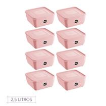 Conjunto 8 Pote Rosa Quadrado C Tampa Premium UZ 2,5L