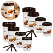 Conjunto 8 Potes Com Tampa e Medidor Café Para Mantimentos