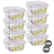 Conjunto 8 Potes Quadrado 4 Travas Marmita Fit 320 ml