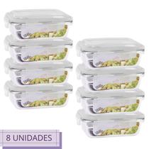Conjunto 8 Potes Retangular Vidro Hermetico c Trava 1040 ml
