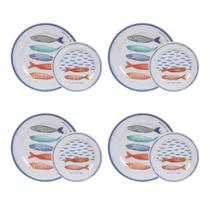 Conjunto 8 Pratos Melamina Estampa Naval Raso E Sobremesa Conjunto 8 Pratos Melamina Estampa Naval Raso E Sobremesa