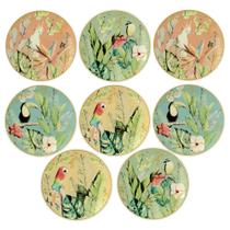 Conjunto 8 Pratos Sobremesa Cerâmica 20,5Cm Selva Pássaro Conjunto 8 Pratos Sobremesa Cerâmica 20,5Cm Selva Pássaro
