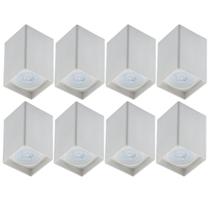 Conjunto 8 Spots Brancos de Teto Zoom Dital Plástico Sobrepor Quadrado Lâmpada Par20 Bivolt Conjunto 8 Spots Brancos de Teto Zoom Dital Plástico Sobrepor Quadrado Lâmpada Par20 Bivolt