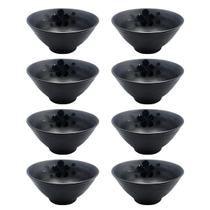 Conjunto 8 Tigelas De Melamina Kanpai Premium Preta Bowl 300ml Oriental Para Sopa Cumbuca Ondulada 4 Unidades Bestfer