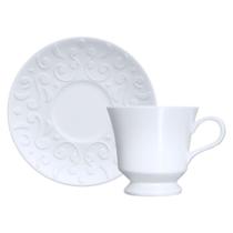 Conjunto 8 Xícaras Chá Com Pires Tassel Relevo Porcelana Germer