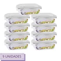 Conjunto 9 Potes Retangular Vidro Hermetico c Trava 1040 ml - Belovidro