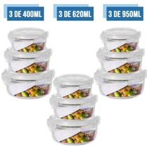 Conjunto 9 Tamanhos Pote Hermético Vidro Kit Redondo Conjunto 9 Tamanhos Pote Hermético Vidro Kit Redondo