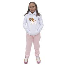 Conjunto Abrigo Casaco de Inverno Capuz e Bolso Infantil Menina Estampa Cachorro Calça Confortavel