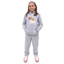 Conjunto Abrigo de Frio Com Calça Infantil Feminina Blusa Canguru Estampa de Cachorrinho Quentinho