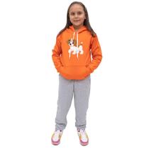 Conjunto Abrigo de Frio Com Calça Infantil Feminina Blusa Canguru Estampa de Cachorrinho Quentinho