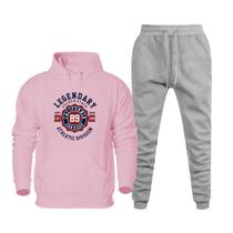 Conjunto Abrigo de Frio Moletom Canguru Estampada Legendary California Calça Comprida Flanelada