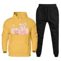 Conjunto Abrigo Moletom Canguru Com Capuz Feminino Plus Size Estampa Ursinho Calça Confortavel Conjunto Abrigo Moletom Canguru Com Capuz Feminino Plus Size Estampa Ursinho Calça Confortavel