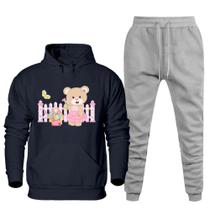 Conjunto Abrigo Moletom Feminino Plus Size Canguru Numeraçao Especial Estampado Calça Cos Elastico