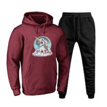 Conjunto Abrigo Moletom Quentinho Plus Size Feminino Estampado Com Calça Basica Confortavel Macia