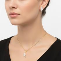 Conjunto Abstrato Cravejado Antialérgico Banhado Ouro 18k
