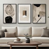 Conjunto abstrato neutro emoldurado em almofada de arte de parede de 3 40x60cm