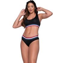 Conjunto Academia Cropped E Calcinha Feminino Top Nadador Fitness Tanga Ginástica Conforto