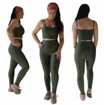 Conjunto Academia Feminino Fitness Top e Leagging Suplex Cor: Verde Militar