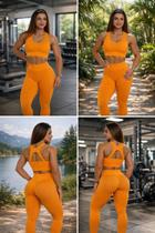Conjunto Academia Feminino Laranja Legging e Top Levanta Bumbum Fitness -