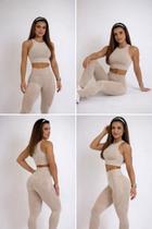 Conjunto Academia Feminino Legging E Top Bege -