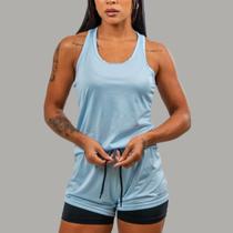 Conjunto Academia Feminino Regata Nadador+Short 2em1 com Bermuda compressão e Bolso Oculto Celular