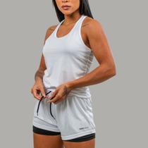 Conjunto Academia Feminino Regata Nadador+Short 2em1 com Bermuda compressão e Bolso Oculto Celular