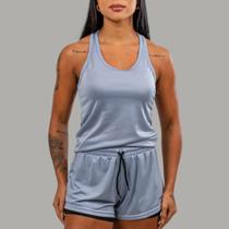 Conjunto Academia Feminino Regata Nadador+Short 2em1 com Bermuda compressão e Bolso Oculto Celular