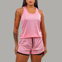 Conjunto Academia Feminino Regata Nadador+Short 2em1 com Bermuda compressão e Bolso Oculto Celular
