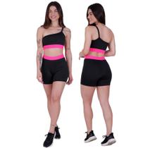 Conjunto Academia Feminino Top Um Ombro Só E Short Cintura Alta BlackNeon