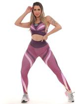 Conjunto Academia Fitness Feminino Calça e Top Azul Geométrico Premium