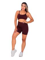 Conjunto Academia Fitness Top Alcinha com Bojo e Short Marrom