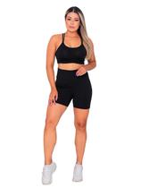 Conjunto Academia Fitness Top Alcinha com Bojo e Short Preto Conjunto Academia Fitness Top Alcinha com Bojo e Short Preto