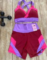 Conjunto Academia Shorts e Top com Bojo Cor Lilas, Rosa e Vinho Tamanho M Conjunto Academia Shorts e Top com Bojo Cor Lilas, Rosa e Vinho Tamanho M