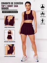 Conjunto Academia Top Com Ziper E Bojo E Short Saia Babado Sinta O Conforto E A Segurança