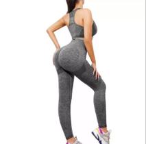 Conjunto Academia Top Cropped Sutiã Legging Levanta Bumbum Cintura Alta Feminino