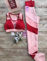 Conjunto Academia Top e Calça Legging Cor Rosa e Vermelho Tamanho M Conjunto Academia Top e Calça Legging Cor Rosa e Vermelho Tamanho M