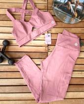 Conjunto Academia Top e Calça Legging Cor Rosa Tamanho Unico