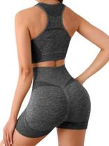 Conjunto Academia Top e Short Cintura Alta Levanta Bumbum Suplex Fitness Feminino