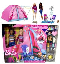 Conjunto Acampamento Vamos Acampar - Boneca Menina Loira Barbie E Boneca Morena Negra Brooklyn Roberts E Dois Mini Pets Animais e Acessórios - Mattel