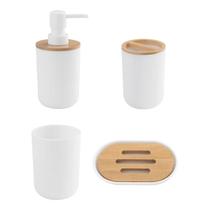 Conjunto Acessório de Banheiro com 4 Peças de Plástico Coleção Bambu Cor Branco Just Home Collection Conjunto Acessório de Banheiro com 4 Peças de Plástico Coleção Bambu Cor Branco Just Home Collection