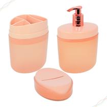 Conjunto Acessórios Banheiro Lavabo Porta Escova c/ Tampa Sabonete Liquido e Barra Bulky