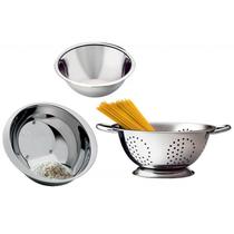 Conjunto Aço Inox 3 Peças Escorredor Arroz, Macarrão e Bowl - Yazi