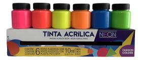 Conjunto ACRILEX 6 Cor Tinta Acrílica Neon Fluorescente 10ml - 039060000