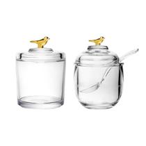 Conjunto Açucareiro Com Pote Potiche Cristal 12cm Bird Gold Conjunto Açucareiro Com Pote Potiche Cristal 12cm Bird Gold